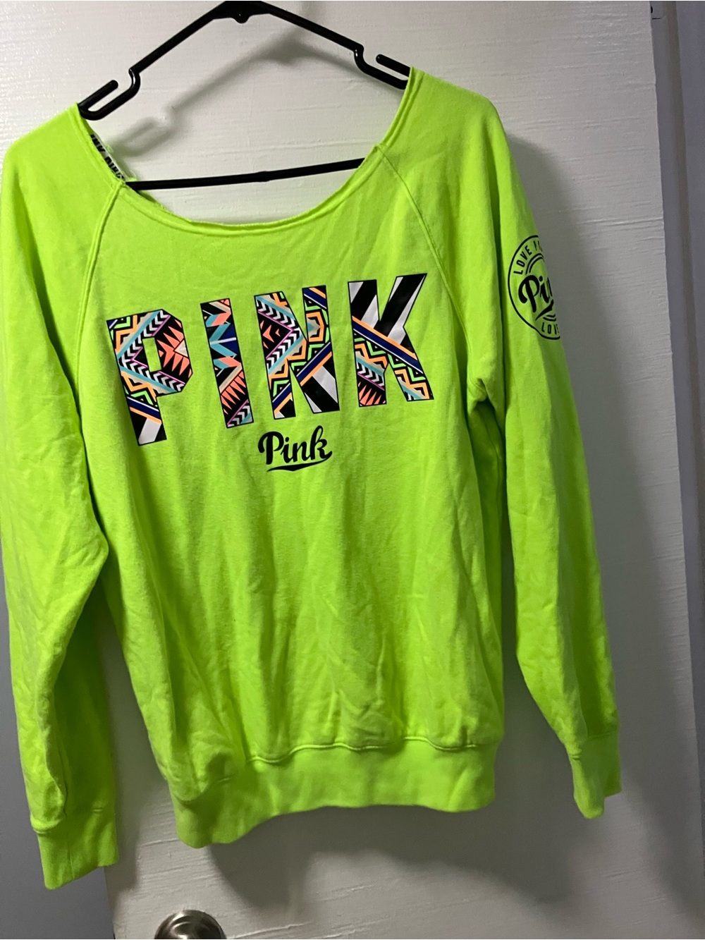PINK Victoria's Secret Neon Lime Graphic Sweatshirt